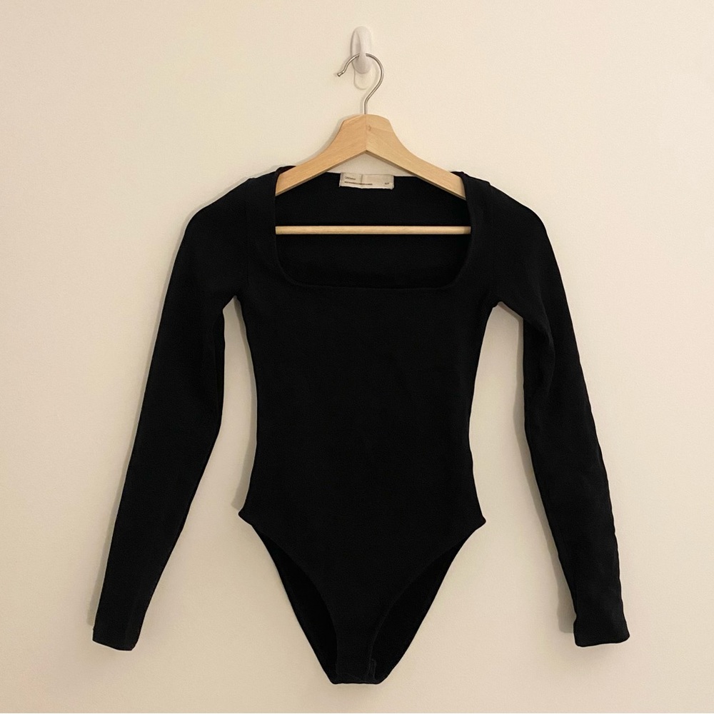 OAK + FORT Long Sleeve Black Square Neck Bodysuit